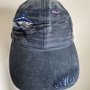 FLYING FISHERMAN Ball Cap Denim Blue Cotton Embroidered MARLIN Adjustable Hat